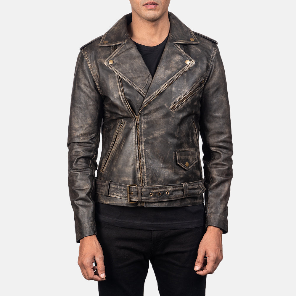 Men's Allaric Alley Distressed Brown Leather Biker Jacket – The