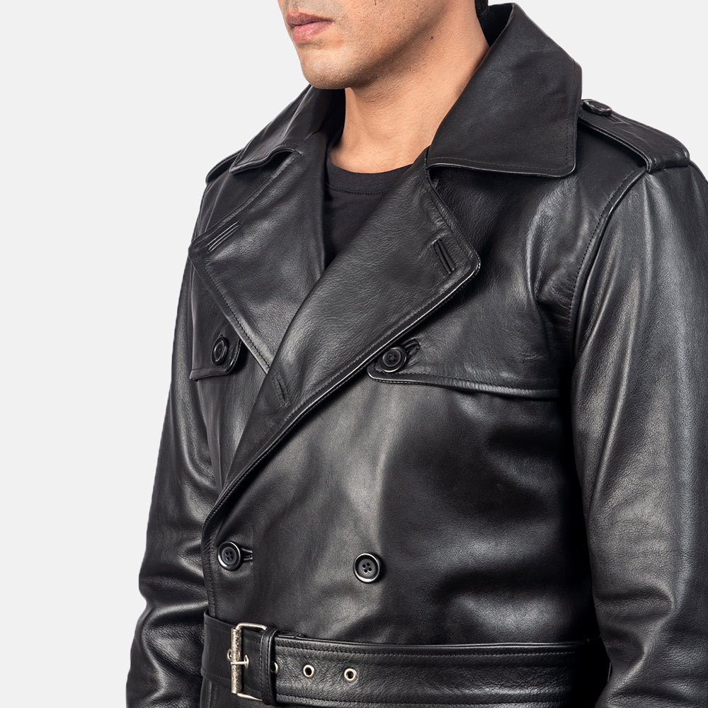 Men's Royson Black Leather Duster Coat – The Jacket Maker - Main Image